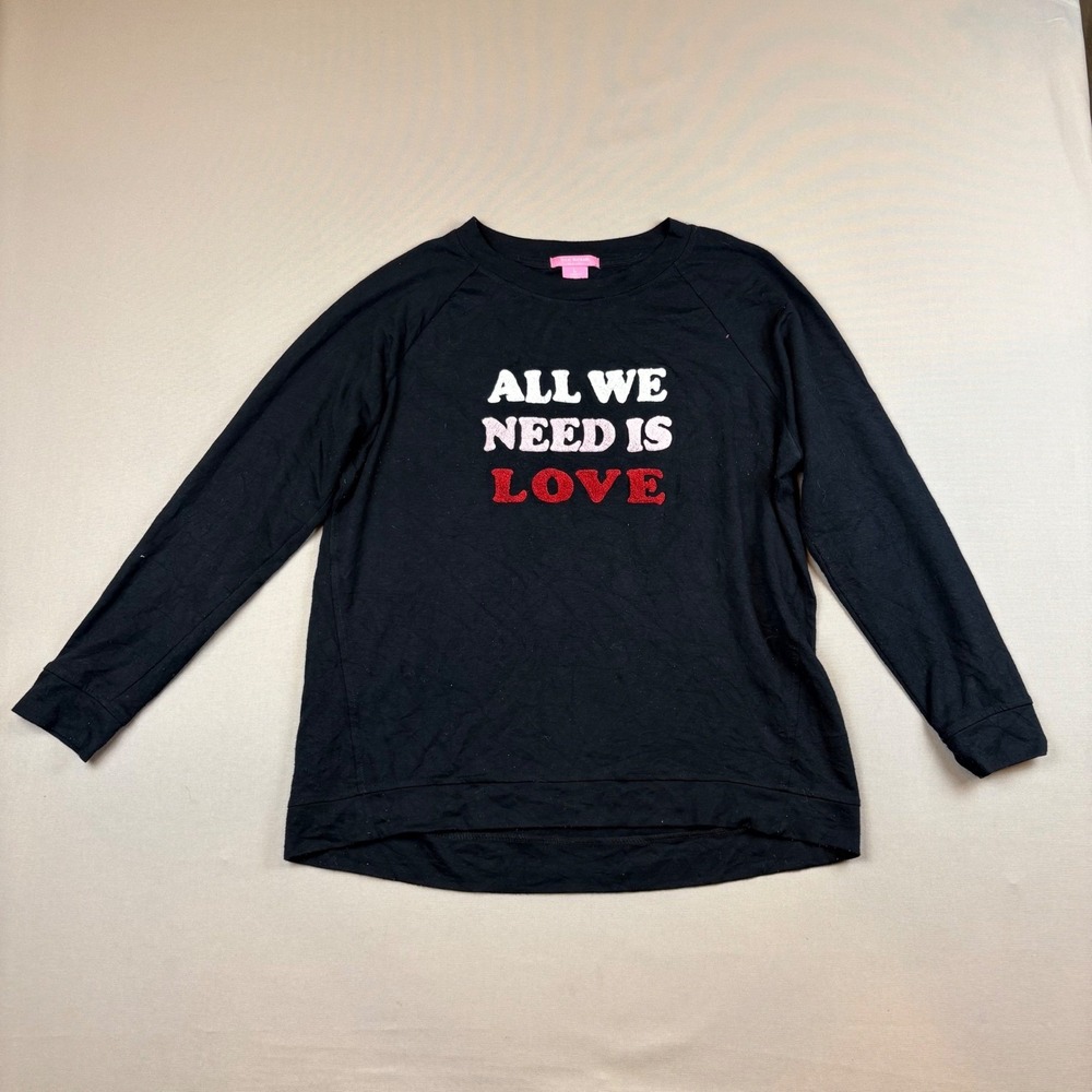 Isaac Mizrahi Black Long Sleeve Sweatshirt All We Need Is Love Graphic Size L